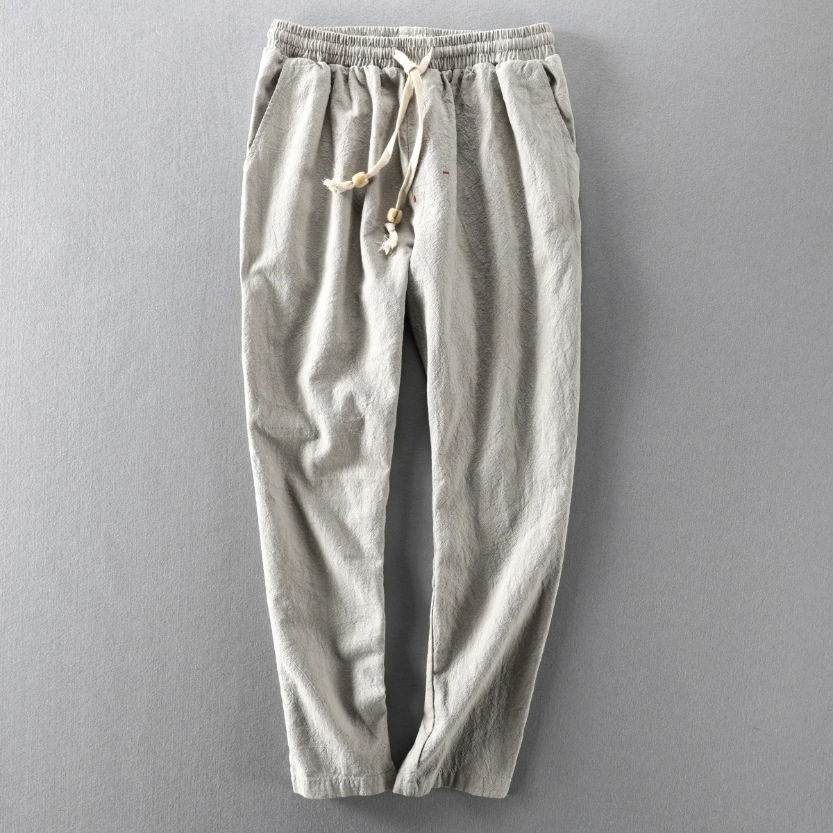 

Mens Cotton Linen Ankle Pants Drawstring Loose Lightweight Pants 4 Pockets Pull-On Pants Lounge Casual Trousers Male pantalones