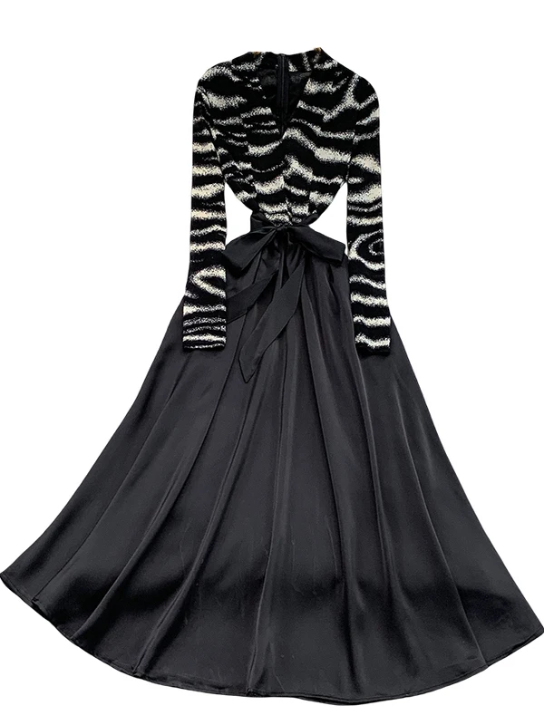 Ele Long Sve Adient Tie Dye Dr Damen-Seidensatin-Kleid mit hoher Taille und Sa Ele Vollrock Dr für Damen