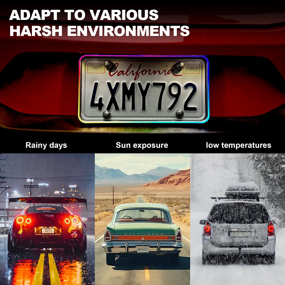 Color Led License Number Plate Light Electroplated Abs for Usa Canada Car App Colorful with Brake Warning Function Accessories