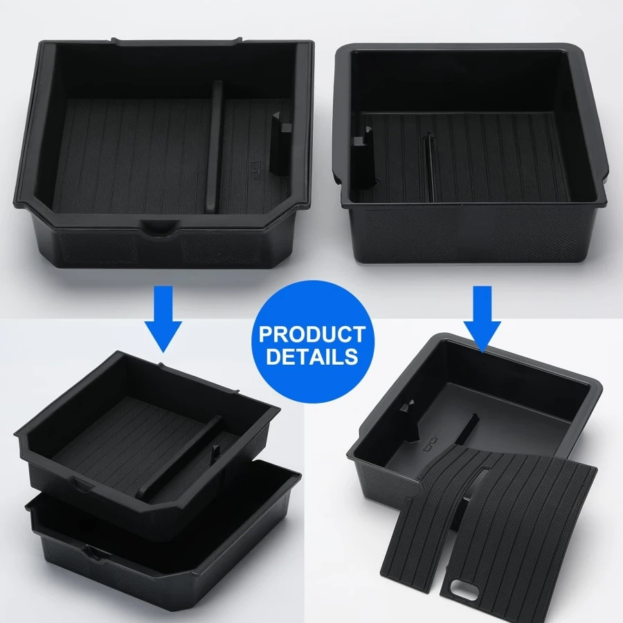 For 2024 Tesla Model 3 Highland ABS Center Console Organizer Trays Top & Bottom TPE Control Armrest Storage Box Inner Decoration