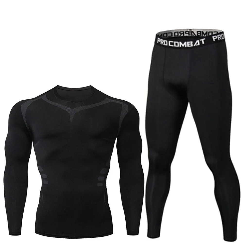 Men Compression Tracksuit 2 Pcs Short Sleeve Tight Shirt Leggings Quick Dry Gym Running Fitness Sports Training Workout Underwea