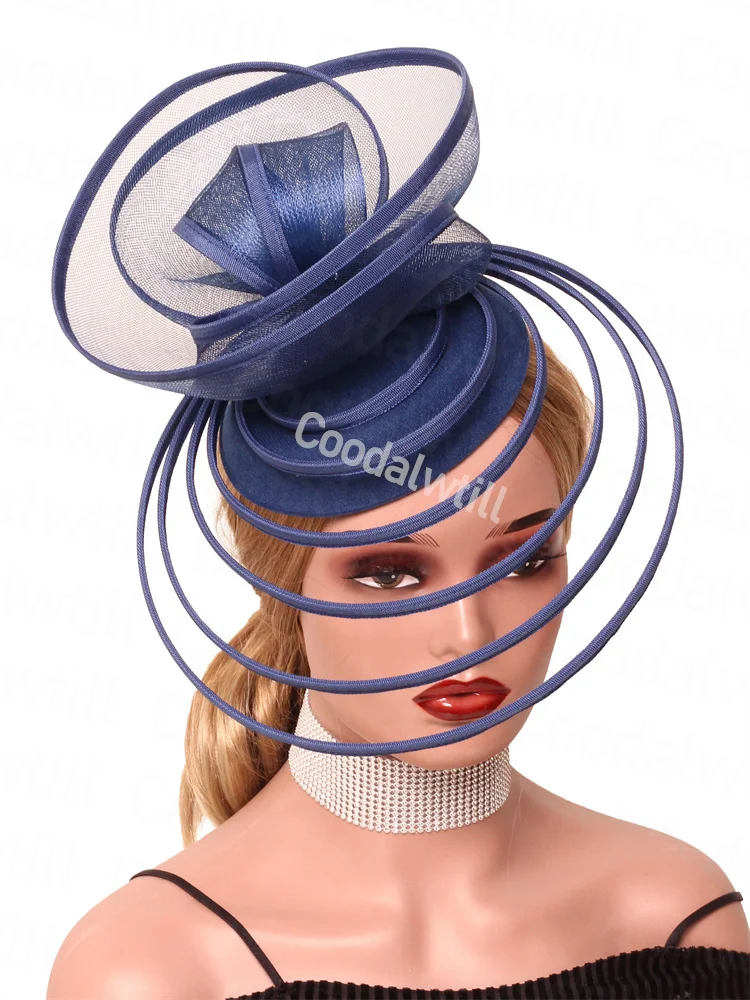 

Navy Mesh Fascinator Hat Wedding Women Party Dinner Headpiece Race Event Millinery Cap With Headband Bride Wedding Chapeau Cap
