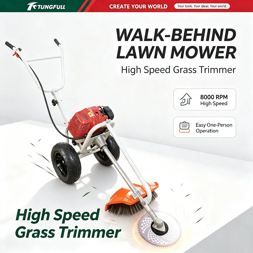 TUNGFULL Hand Push Gas Weeder Garden Grass Trimmer 8000RPM Portable Lawn Weeding Machine For Courtyard Outdoor Weed Removal Work