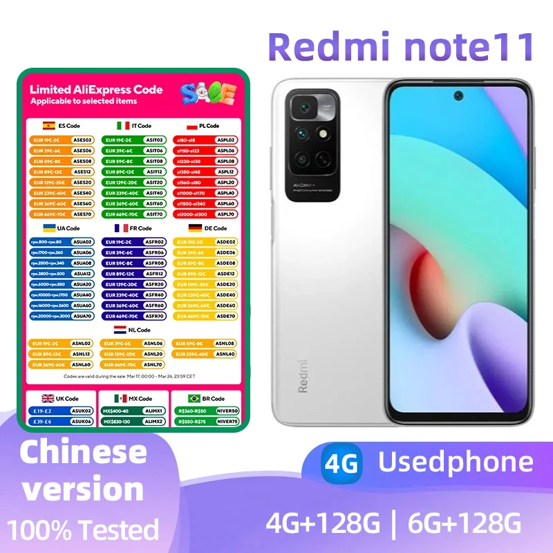 Redmi note11 4G Android 6.5inch RAM 4GB ROM 128GB MediaTek Helio G88 Battery capacity 5000mAh  50MP Camera original used phone