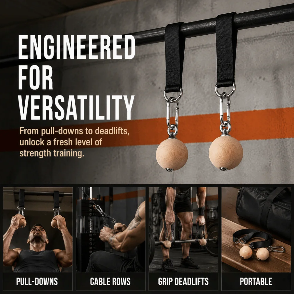 6pcs Wooden Pull Up Ball Grip Stainless Steel Carabiner Hanging Design Pull Up Ball Nylon Webbing Climbing Holds Ball Home