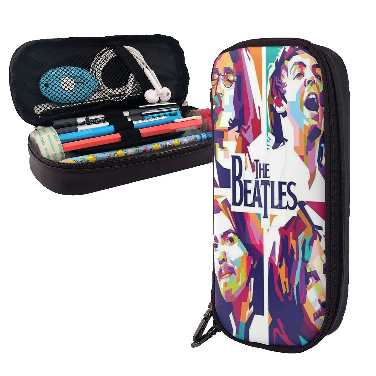 Harajuku The Beatle Memebers Art مقلمة جلدية قلم رصاص الحقيبة لوازم القرطاسية سعة كبيرة صندوق القلم حقيبة أقلام رصاص للأطفال