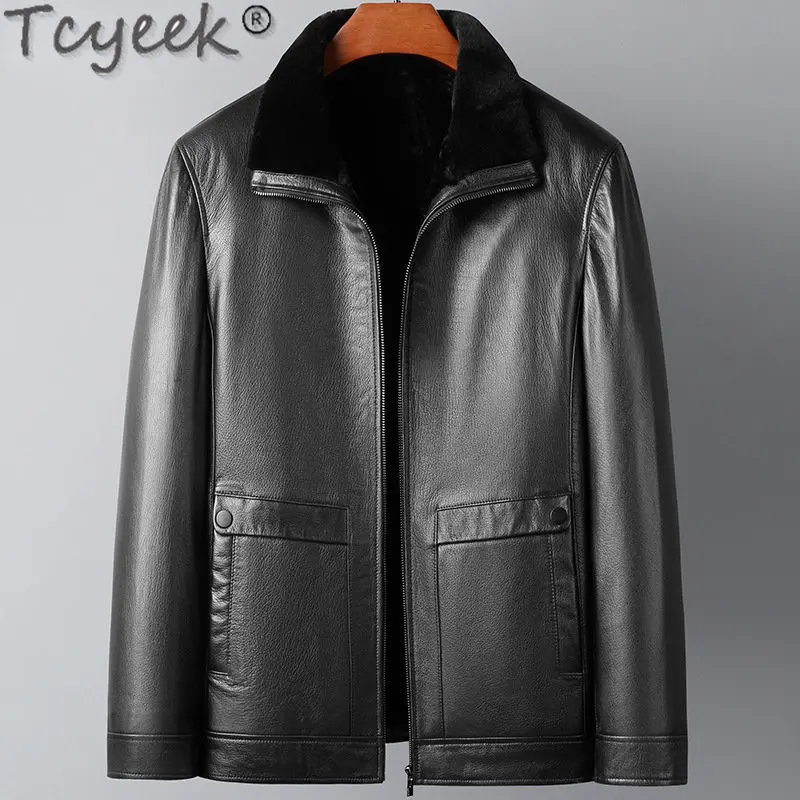 

Tcyeek Winter Men's Real Fur Jackets Casual Genuine Leather Goatskin Coat Male Thickened Natural Fur Coat Men Clothing Chaquetas