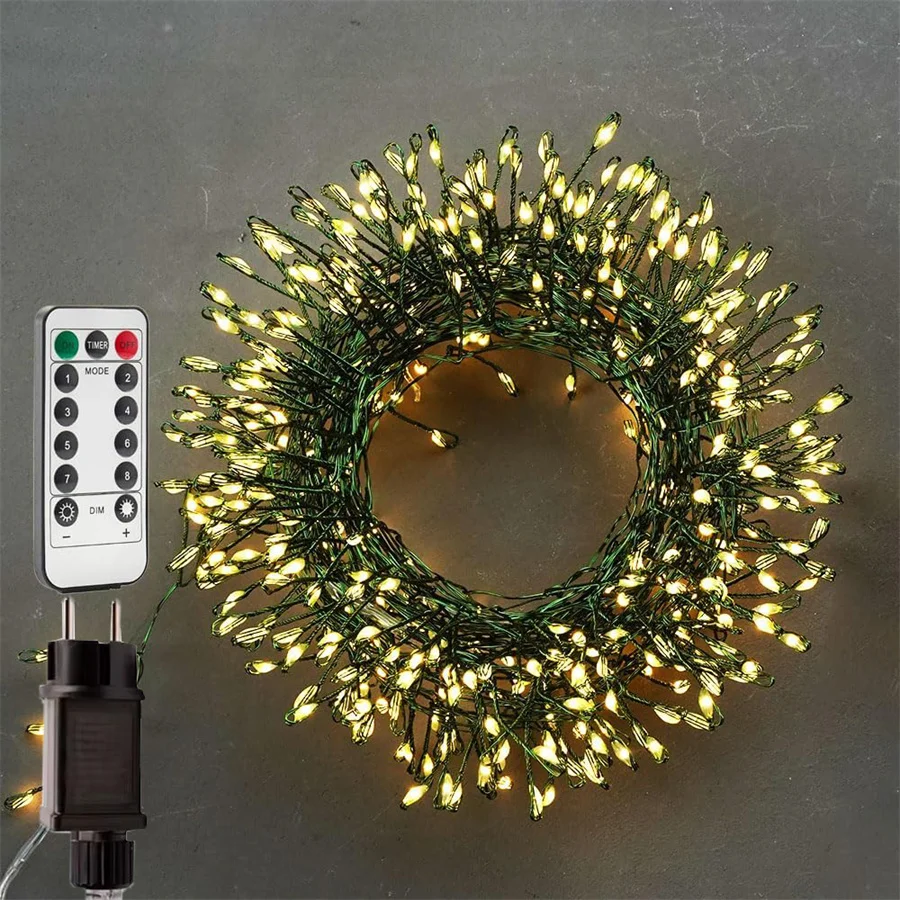 75M 2000 LED Firecracker String Lights Outdoor Plug in Green Wire Cluster Fairy Lights with Remote for Plants Tree Decor