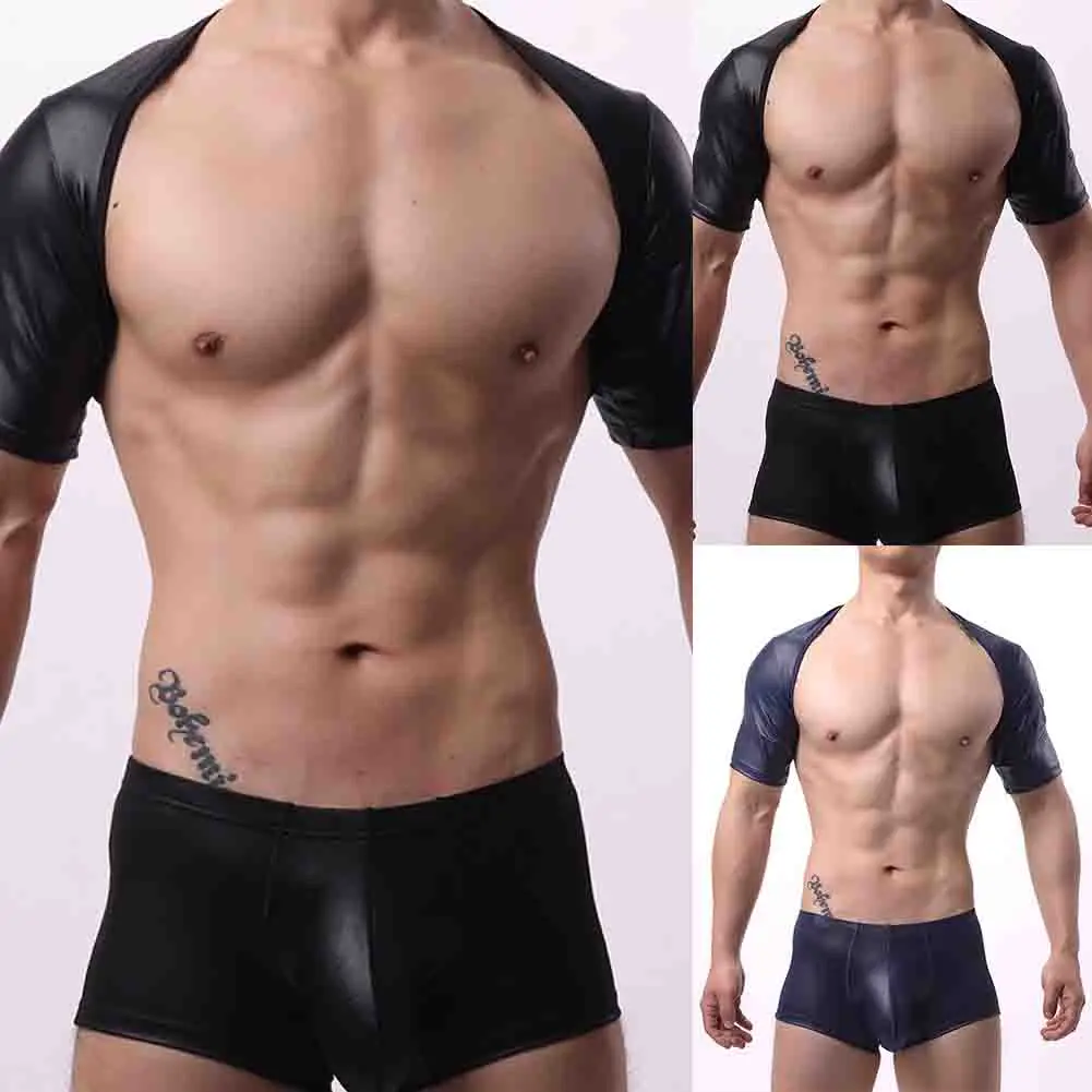 قطع علوية من الجلد المقلد بأكمام قصيرة 90 بوليستر 10 ألياف لدنة مقاسات قابلة للتعديل ملابس رياضية مريحة للرجال