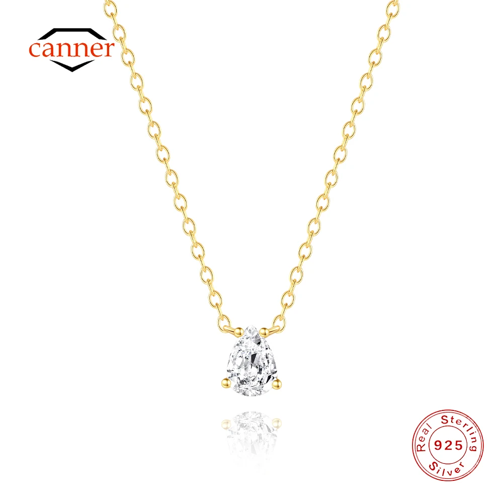 

CANNER 925 Sterling Silver Water Droplet CZ Pendant Necklace For Women Minimalist Hollow Bow Horse Eye Egg Shaped Necklace