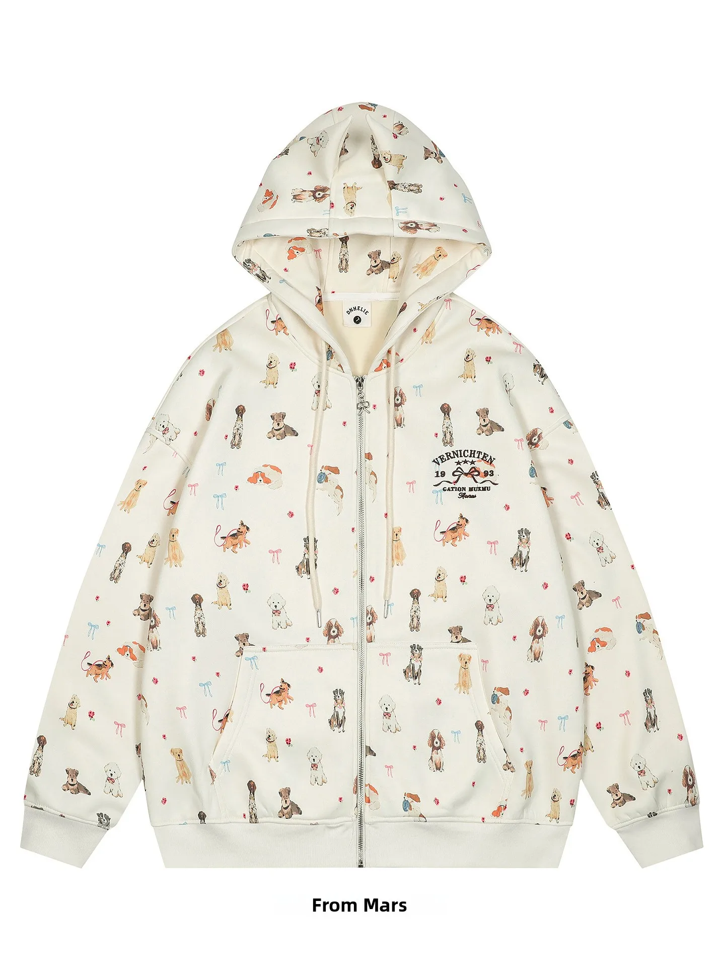 

Loose Women's Hoodie Cardigan Dog Print Harajuku Sle Long Sve Coat from Casual Faion Outerwear for Women