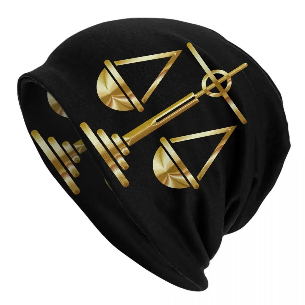 Gold Scales Of Justice Law Logo Skullies Beanies Caps Winter Warm Knit Hats Adult Unisex Lawyer Legal Party Bonnet Hats