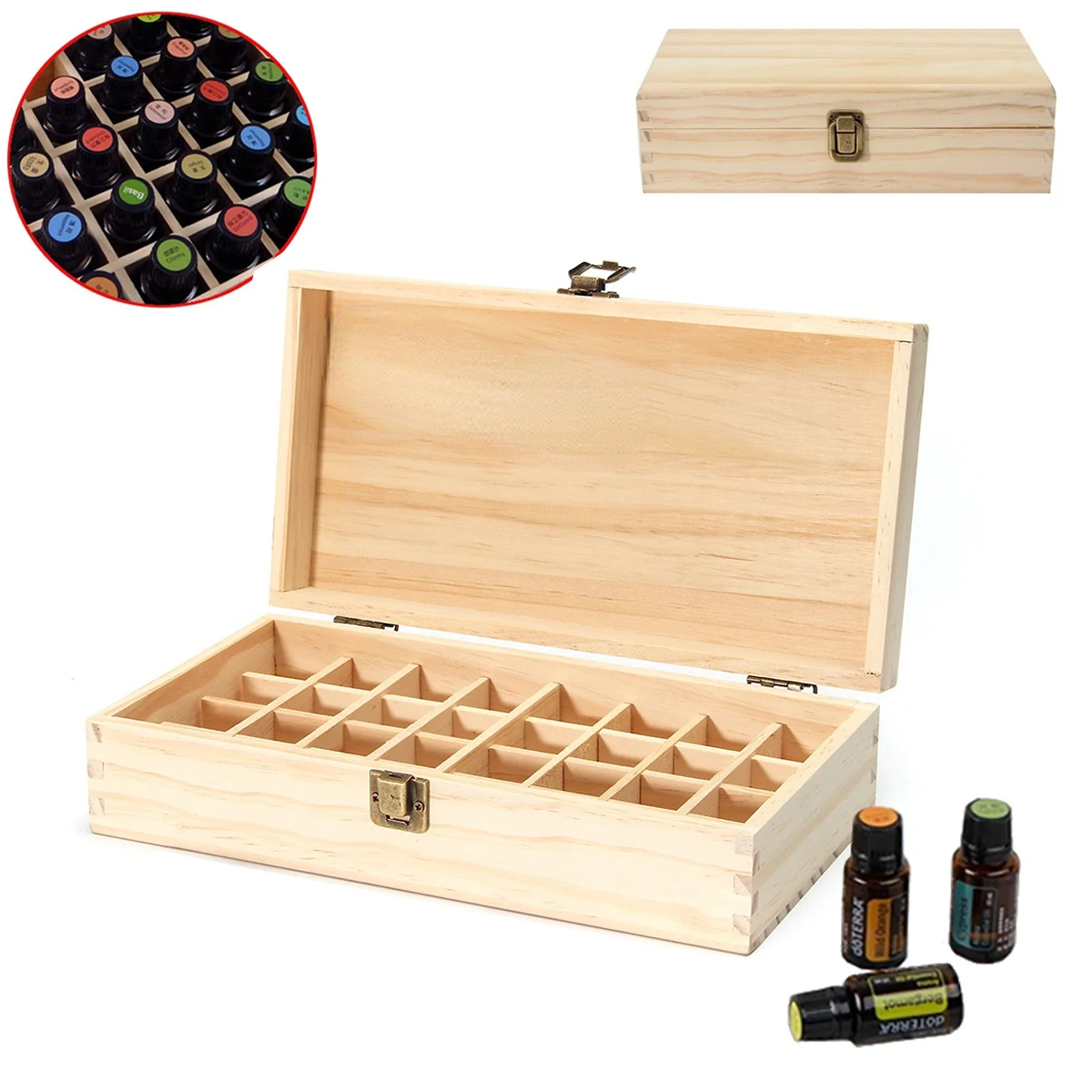 

32 Slots Essential Oil Case Natural Wood Box Aromatherapy Wooden Perfume Oil Collect Case Travel Carrying Holder Handmade Craft