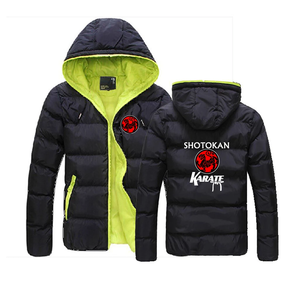 2024 Autumn Winter Men's Shotokan Karate Logo Print Fashion Color Collision Design Cardigan Zip Cold Prevention Warm Down Jacket