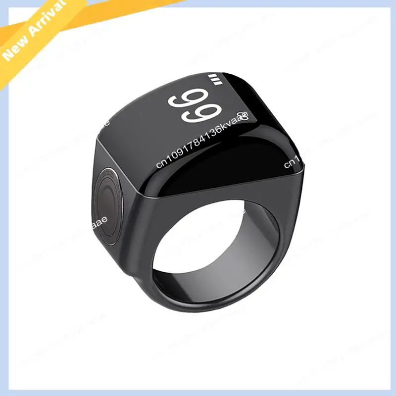 M01K Zinc Alloy Smart Ring With Charging Box Waterproof Digital Counter APP Controlled Display 5 Prayer Time Reminders Black,18M