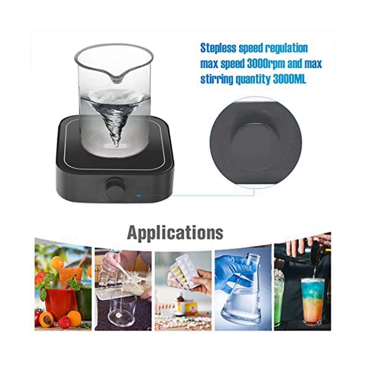 Agitateur magnétique avec barre d'arrête, plaque d'arrête magnétique, agitateur de centre commercial, capacité d'arrête maximale 3000ml, prise US, 3000 tr/min