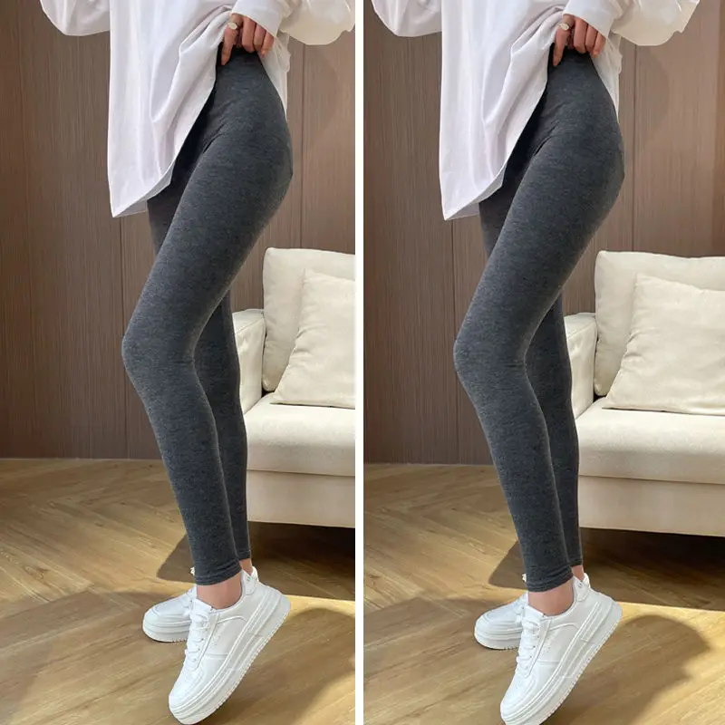 Women\'s Autumn Fashion Simplicity Solid Color Tight Fitting High Waist Leggings Women Clothes Casual All-match Nine Points Pants