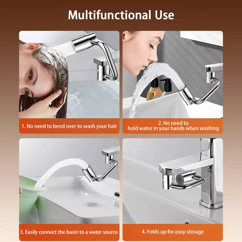 Mechanical Arm Universal Faucet Extender Upgrade U-shape Robotic Arm Rotatable 304 Stainless Steel Washbasin Copper Splash Proof