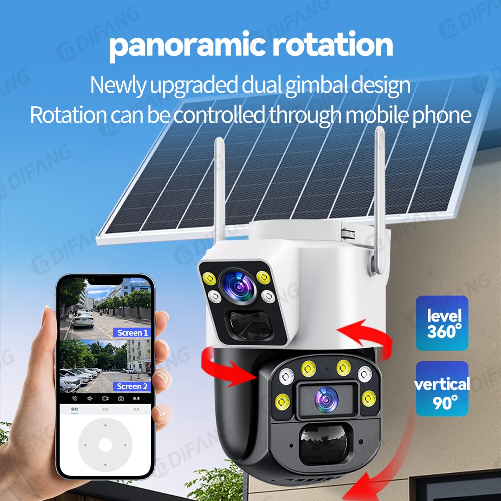 8MP AOV 4G LTE Solar Camera Dual Lens Solar Powered Security Camera Surveillance Motion Detection Night Vision 24 Hours Online