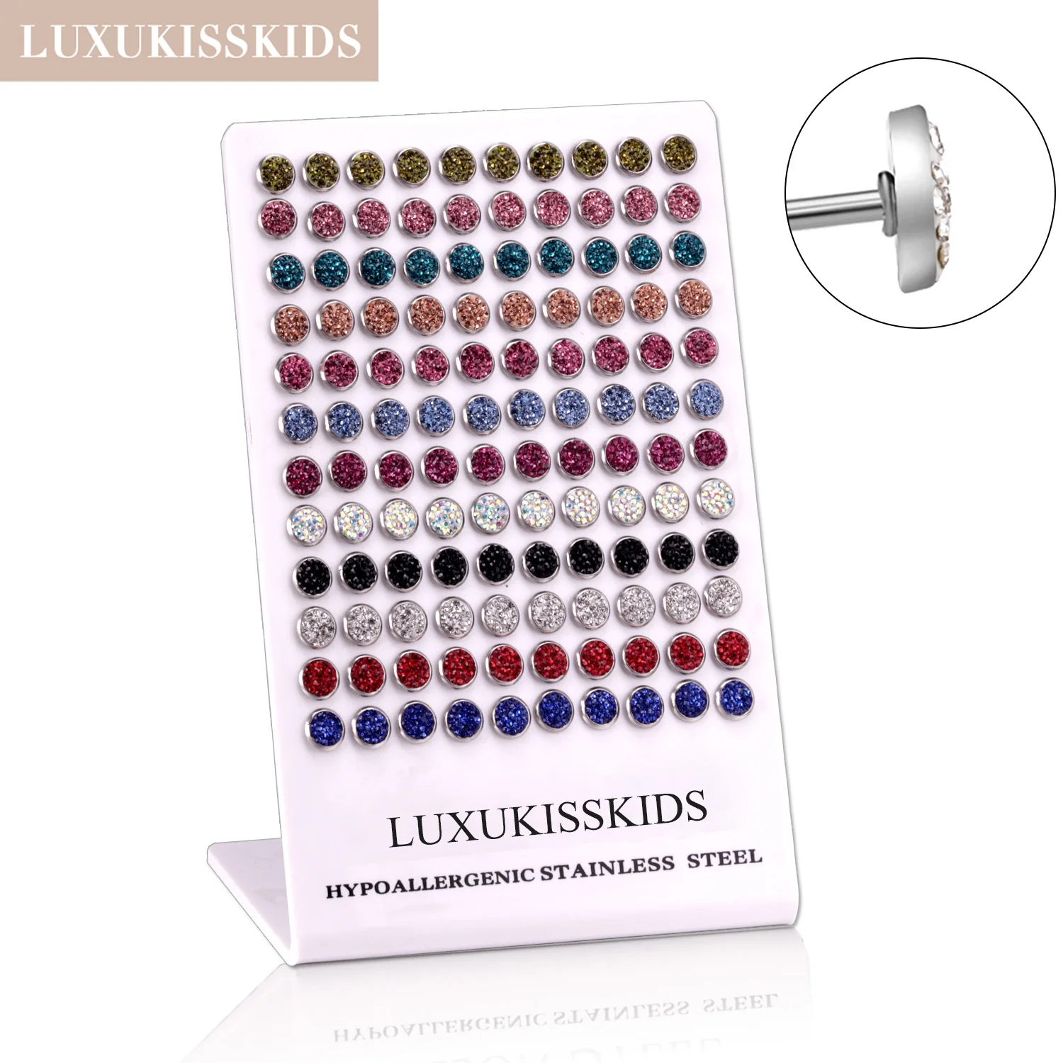 

LUXUKISSKIDS Fashion Round Clay Rhineston Stud Earrings Women/Girls Stainless Steel Piercing Sets 60Paris/Lots Wholesale Jewelry