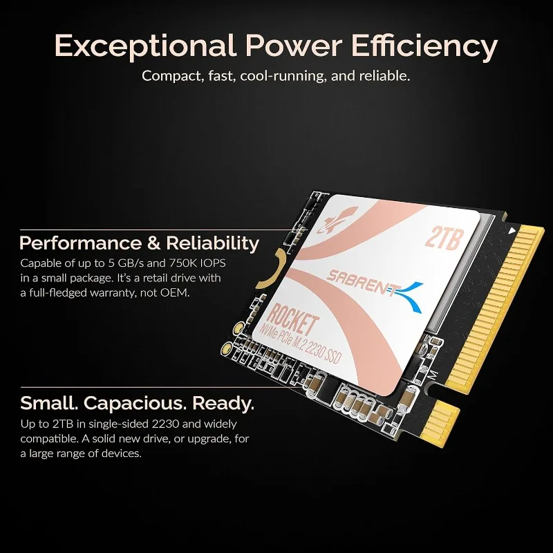 Rocket Q4 2230 NVMe SSD 2TB – SSD interno PCIe Gen4 M.2 per Steam Deck, ROG Ally, Surface Pro, Mini PC – QLC senza DRAM