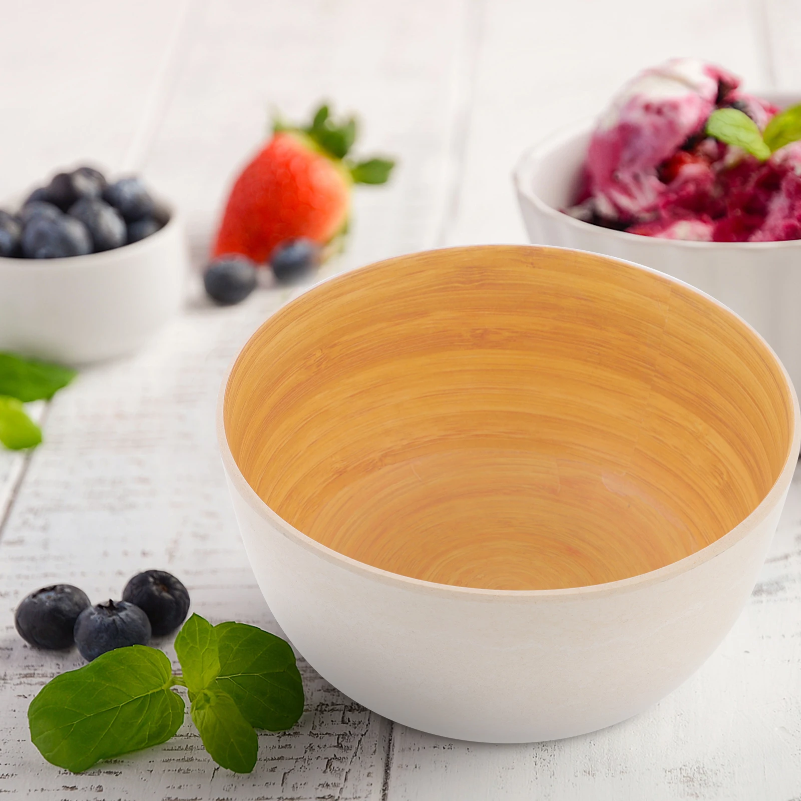 

Bamboo Fiber Bowls Round Salad Serving Plates White Anti fall Kitchen Household Compact Eco Snack Storage