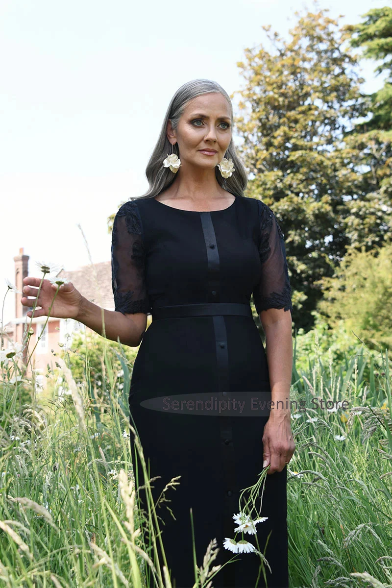 Customized Black Mother of Bride Dress for Women Sheath Tea Length Prom Dress for Party Modern Evening Gowns Midi
