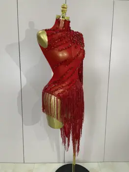 閃亮水鑽流蘇性感透視連身裙 女士單肩拉丁舞服裝 酒吧夜總會派對舞台服裝 8 最佳銷售 夏日派對禮服 - №1