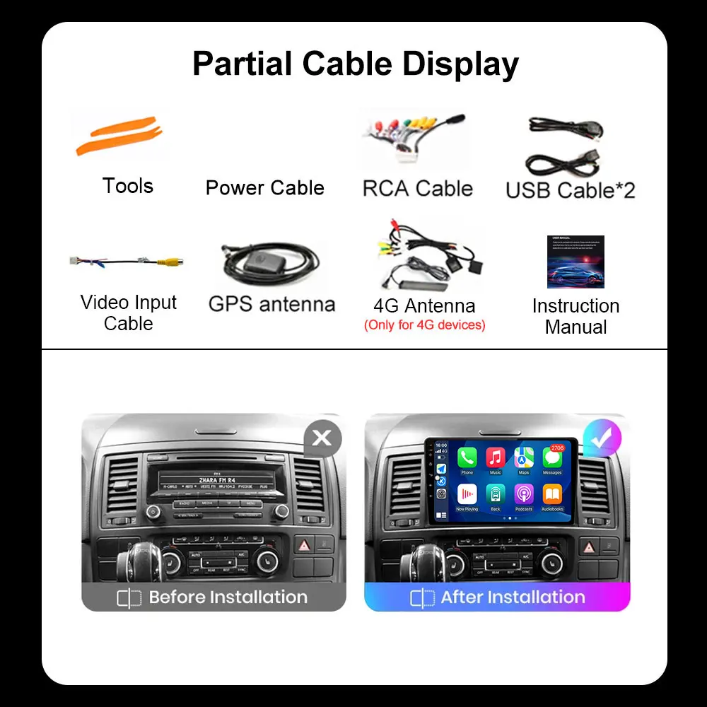 Wireless CarPlay Android 16 Auto Radio for Multivan Transporter 2008 - 2015 4G LTE Wifi Car Multimedia GPS radio Tools Fan SWC