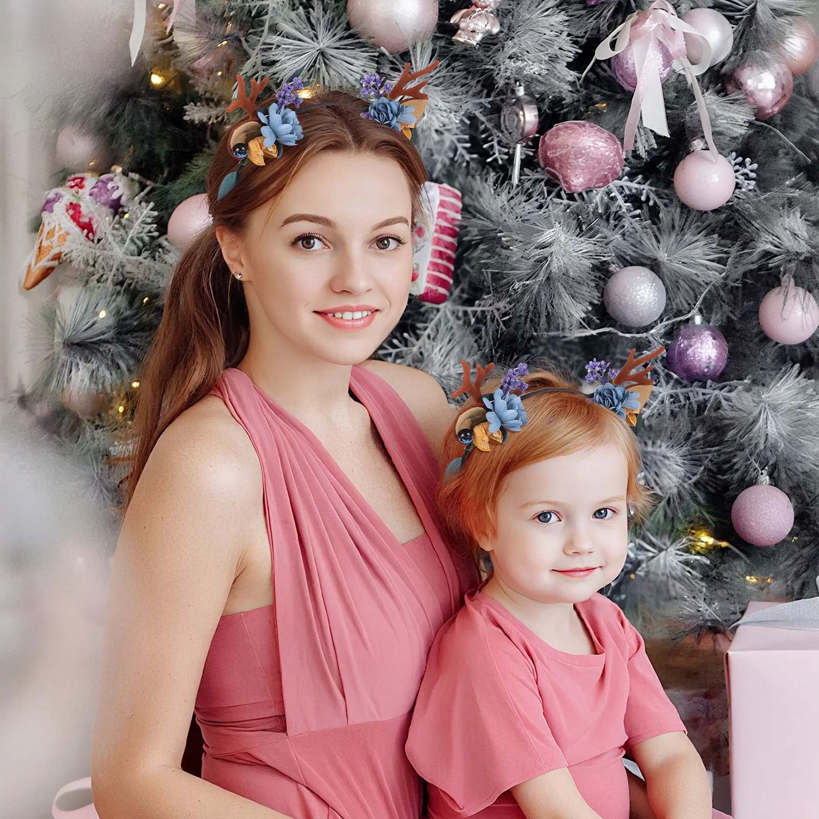 

Reindeer Antler Hair Hoop Lightweight Floral Headdress For Kids Girls Christmas Party Headband Holiday Costume Accessory