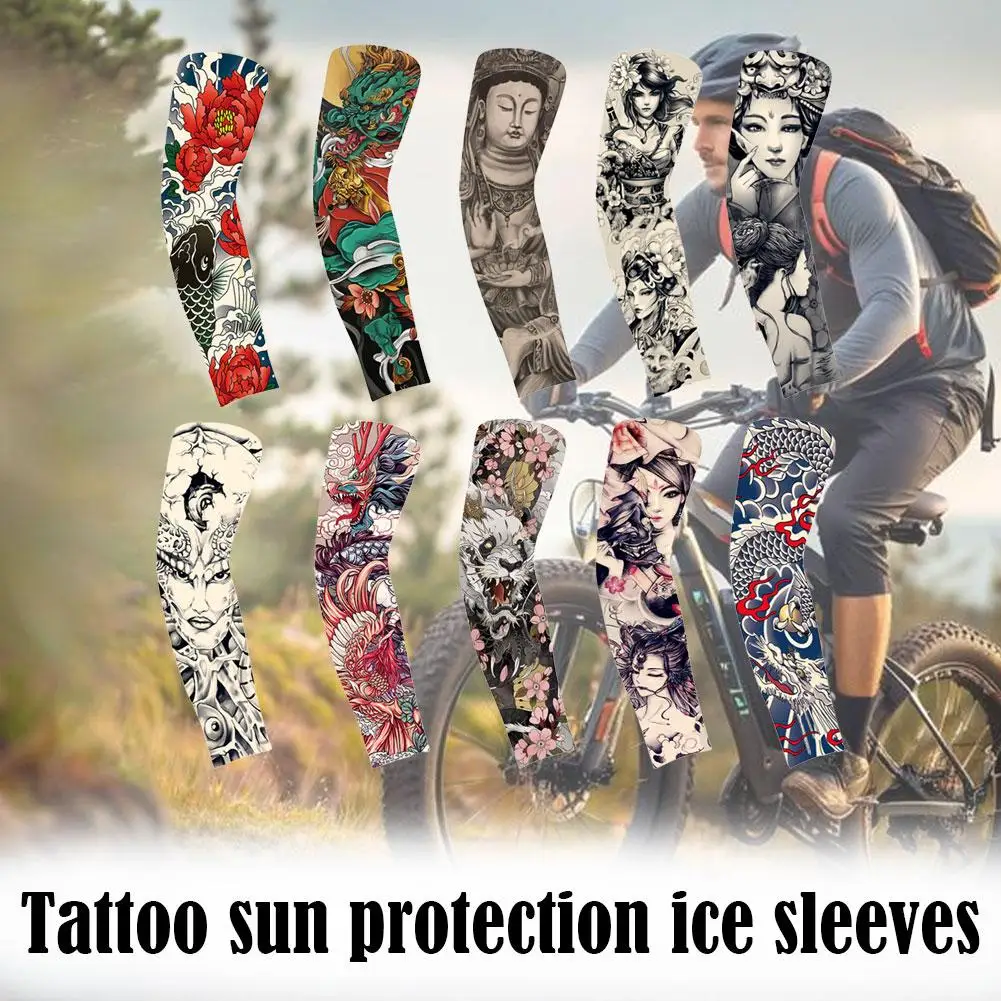 Mangas de brazo refrescantes - Protección solar UV de seda de hielo para deportes al aire libre, ciclismo, correr, pescar - Estampado de tatuajes Secado rápido Transpirable