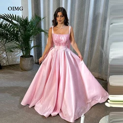 OIMG Baby Pink Satin Sparkly Sequins Evening Dresses Long Cape A Line Floor Length Strapless Formal Party Occasion Gowns Dress