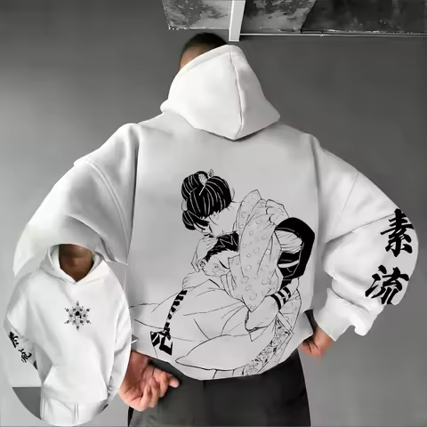 Demon Slayer Men's Hoodie Akaza Koyuki Anime Spring Autumn and Winter Boy Fashion Personality Long-sleeved Parent-child Outfit