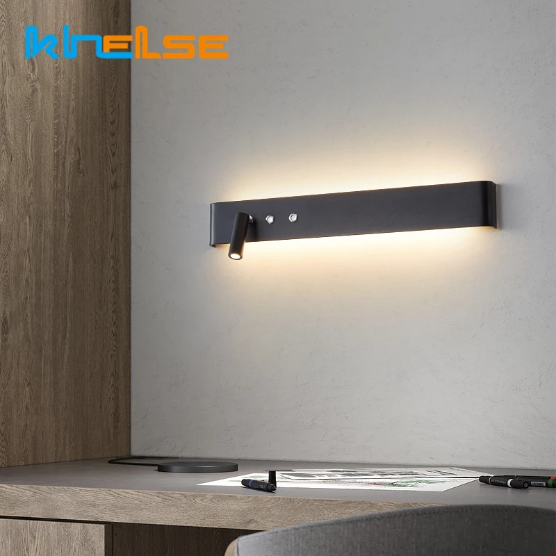 Modern LED Wall Lamp With Switch 30/60/90cm Simple Long Strip Up&Down Decor Backlit Lights Hotel Headboard Bedside Reading Lamp