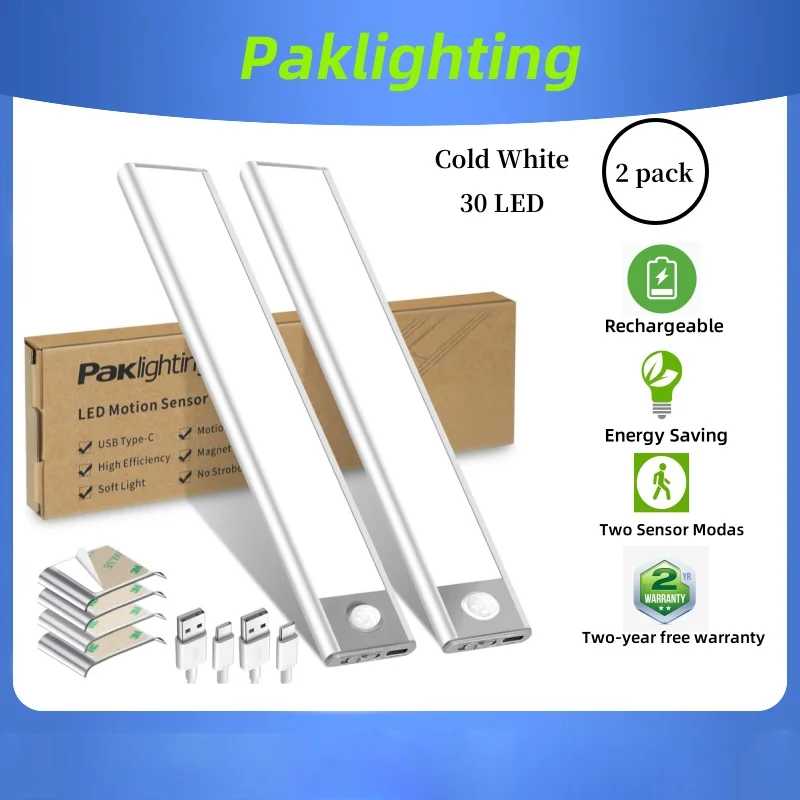 

PAK 30LED Motion Sensor Under Cabinet Lights 9.05in Closet Lights Wireless Magnetic for Kitchen Wardrobe Cupboard Cold White