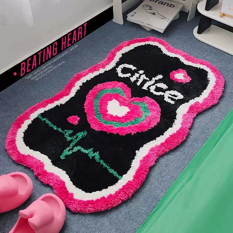 Tufting Pink Heart Rug Living Room Carpet Bedroom Cloakroom Floor Anti Slip Hallway Pad Baby Kids Home Nursery Decor 60X100CM