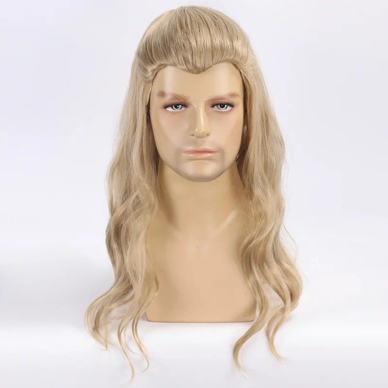 

Fashionable men's wig in linen color with , synthetic fiber matte high-temperature silk long curly hair