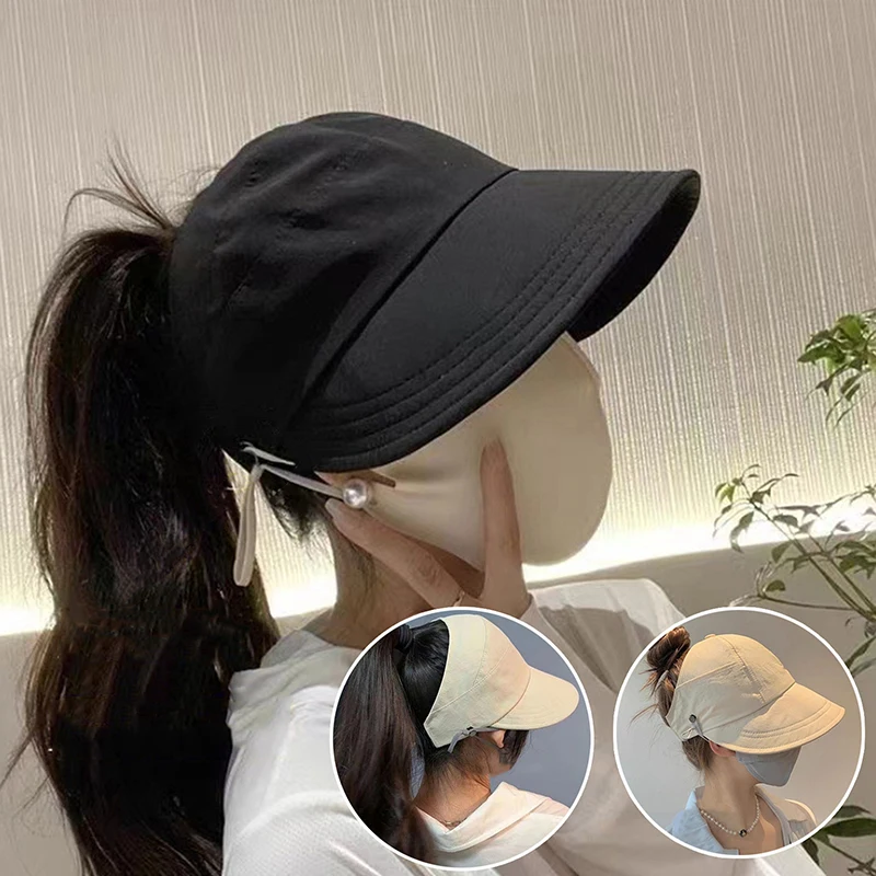 Foldable Wide Brim Ponytail Sun Hat For Women Anti UV Sun Shading Hat Women Leisure Adjustable Outdoor Beach Cap Fisherman Hat
