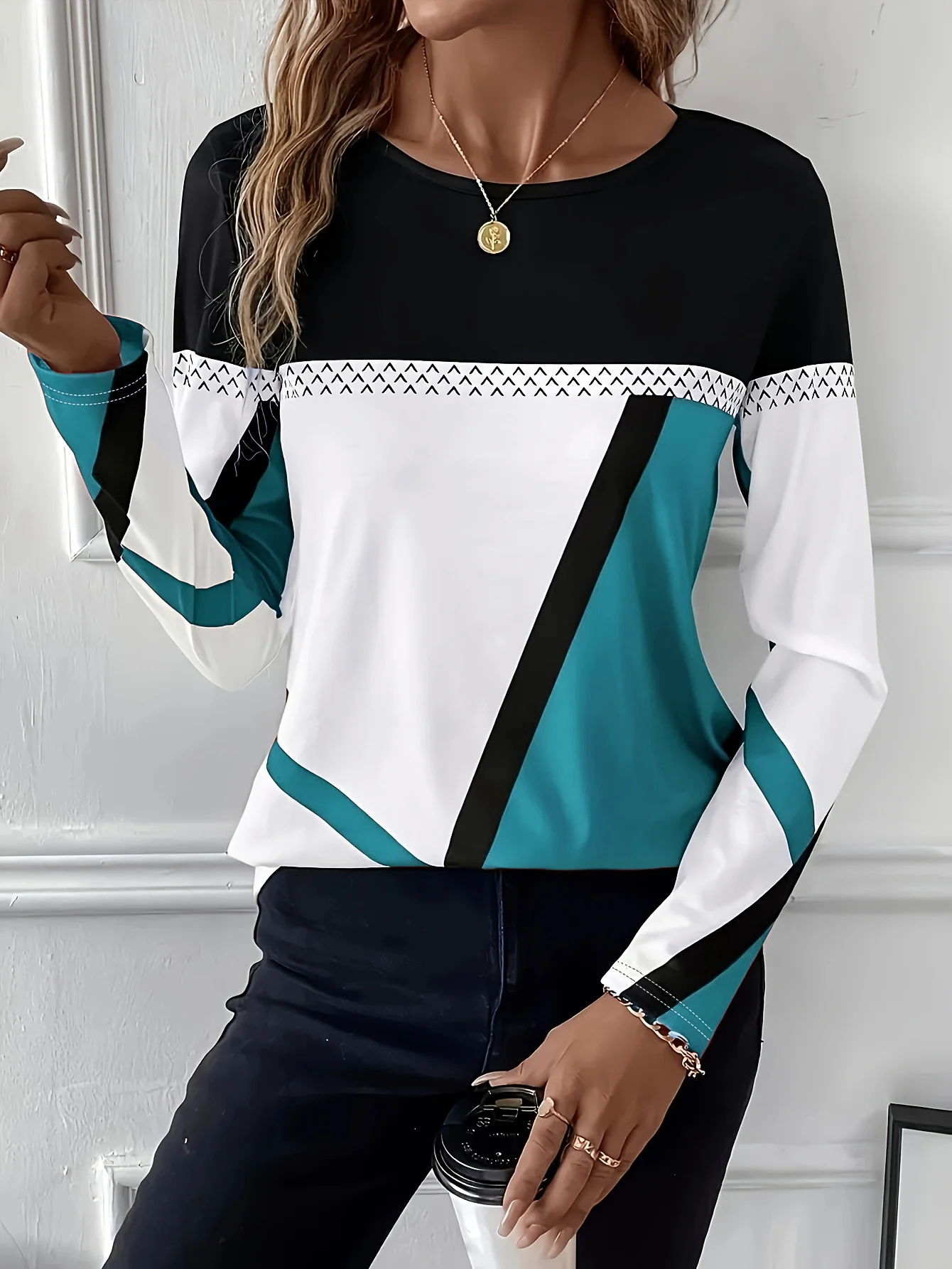 

Women's 3D Printed Simple Printed T-shirt Fashion Long Sleeve Round Neck Regular Top Holiday Weekend Spring and Autumn