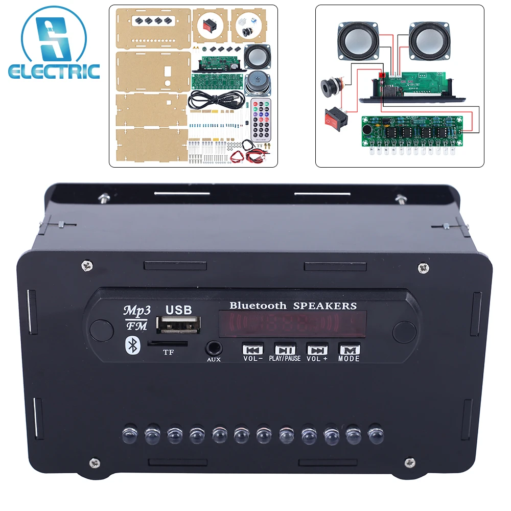 DIY LED Spectrum FM Audio Speaker Electronic Soldering Kit Infrared Remote Control Bluetooth-enabled Devices AUX U-disk TF cards