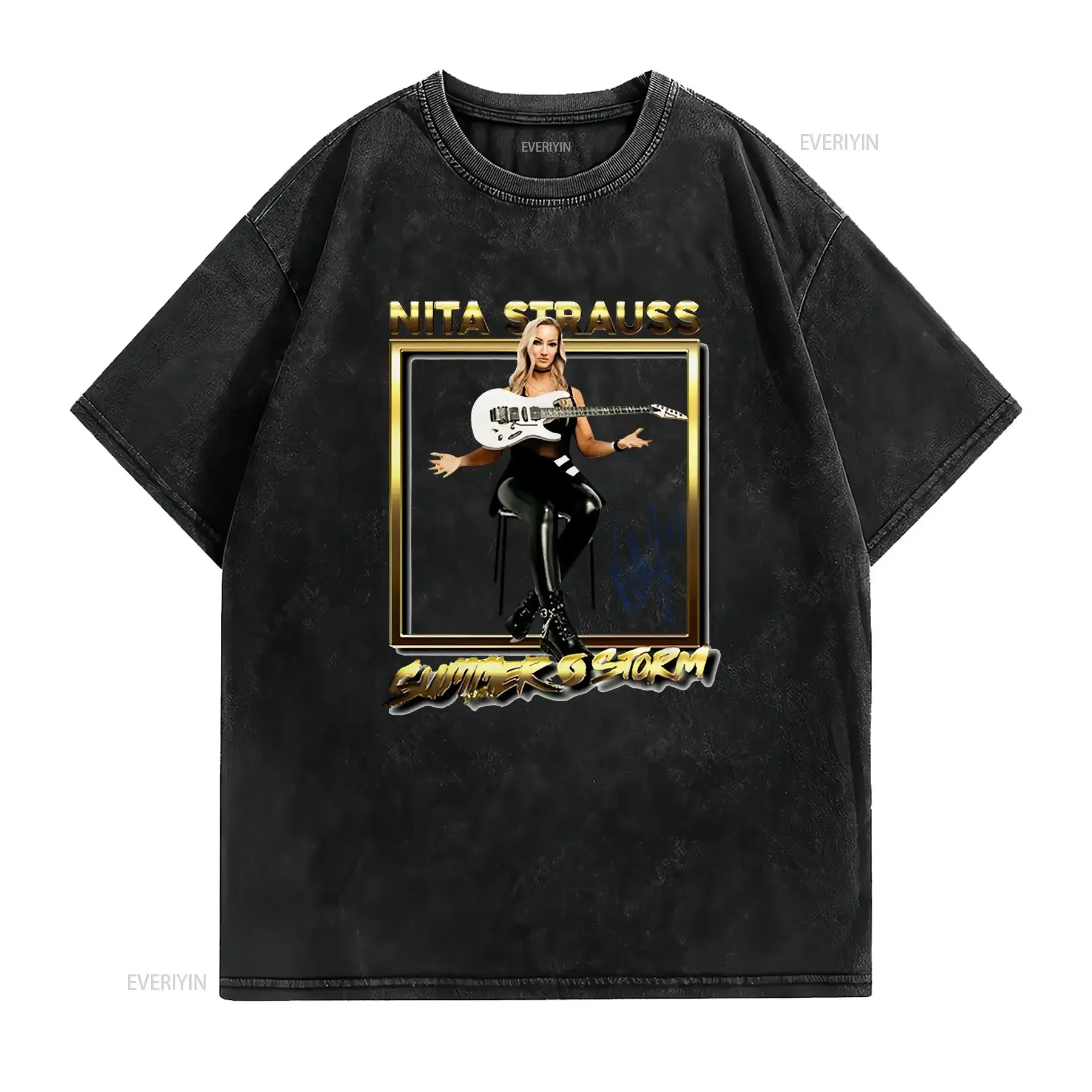 New Nita Strauss Signature Heavy Cotton White All Size T Shirt HH904 vintage Washed Casual graphic homme fashion Unisex