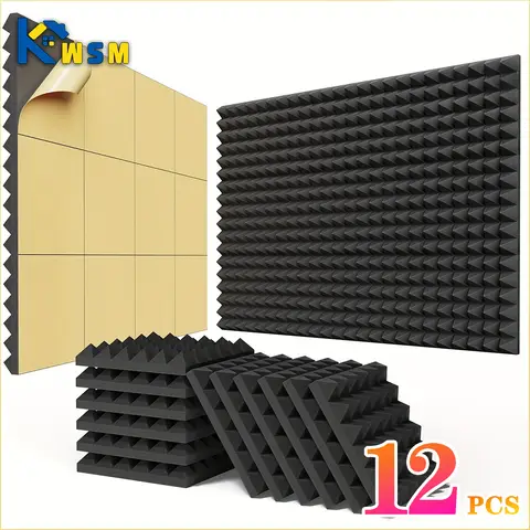 12PCS Self-Adhesive Soundproof Wall Panels Acoustic Foam Tiles Noise Reduction Home Studio Bedroom Sound Deadening Stick