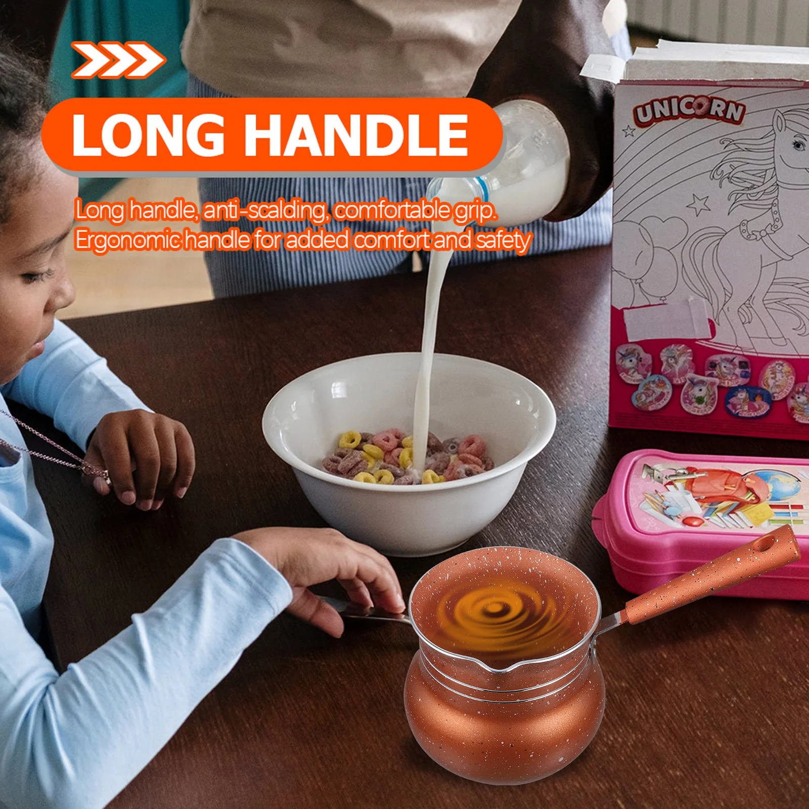 

Milk Pot Nonstick Saucepan Kitchen Cooking Pot Food Heating Pan Ceramic Texture Long Handle Spout Design Milk Warmer