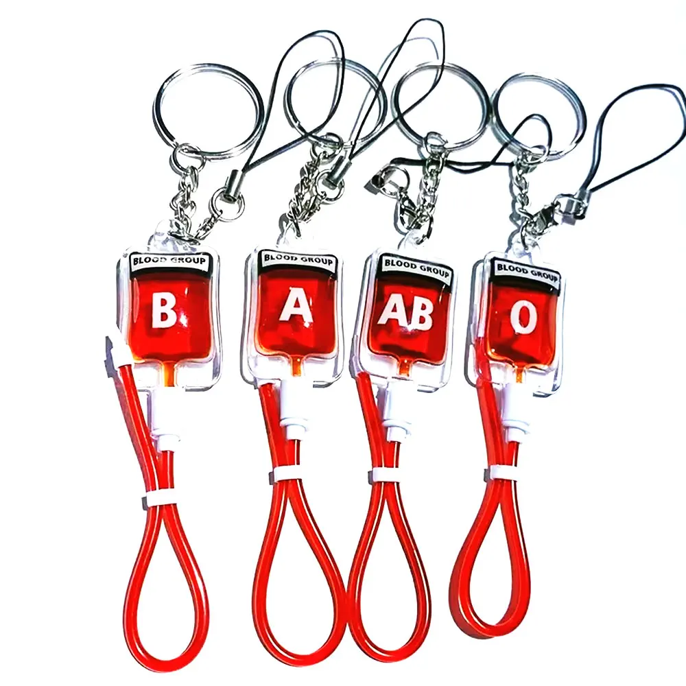 50 pcs Blood Type A B O AB Plasma Pack Blood Bag PVC Pendant DIY Jewelry Making Gift Charm Keychain Accessory Keyring