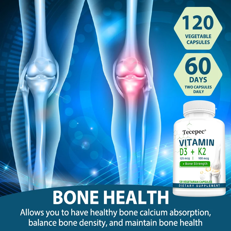 Vitamin D + Vitamin K Supplement, Supports Joint, Bone, Immune & Heart Health, Improves Calcium Absorption, 120 Tablets