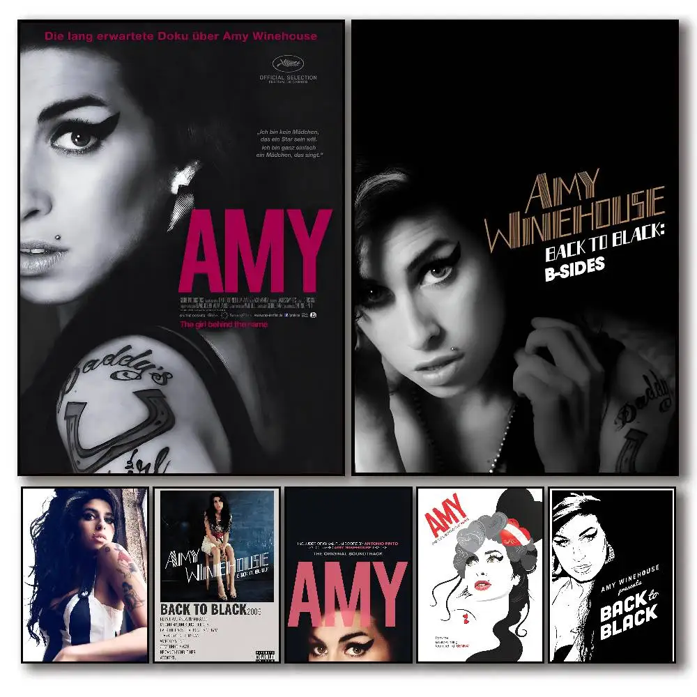Famous Music Singer Amy Winehouse Poster Self-adhesive Art Room Entrance Restaurant Wall Decor Art Painting