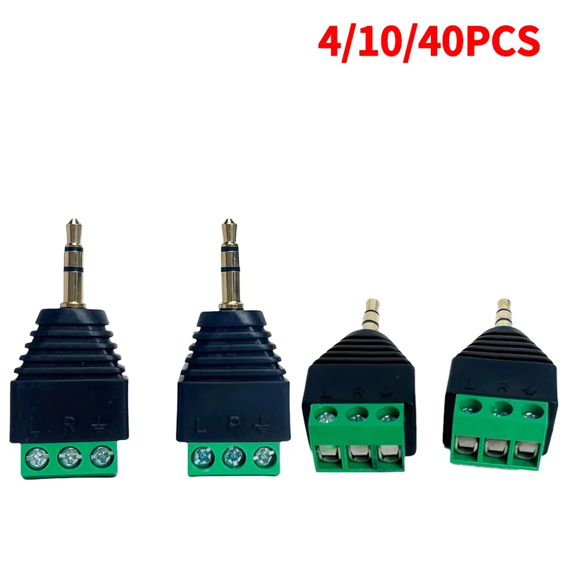 

4/10/40PCS 3-Pin Stereo Male Plug to Screw Terminal Block Adapter, Easy Install Connector for AV Video, Audio, CCTV Wiring