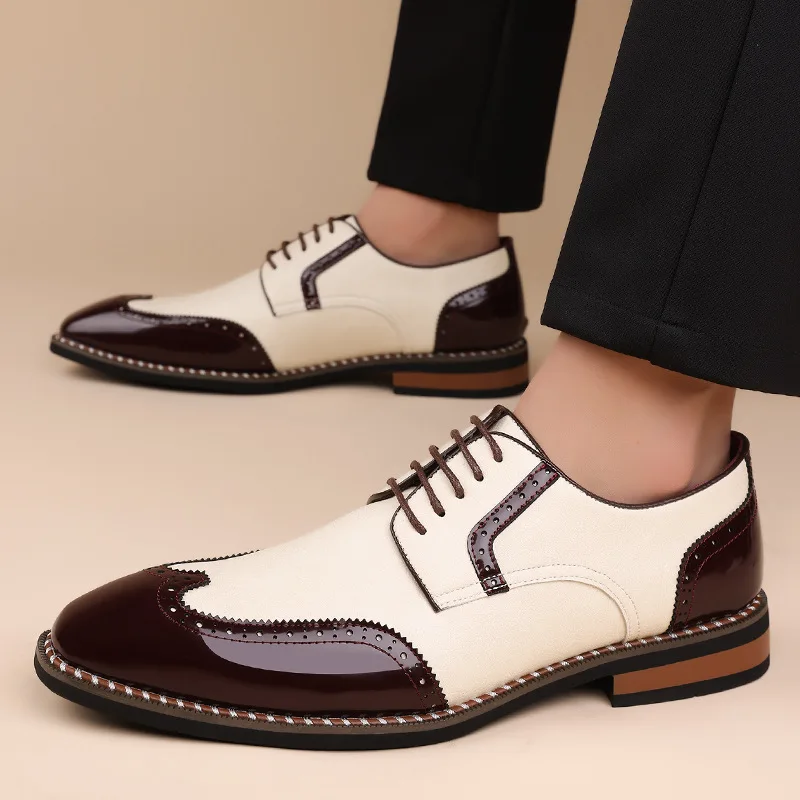 British Style Men Dress Shoes Business Casual Brogues Shoes Man Pointed Toe Leather Casual Shoes