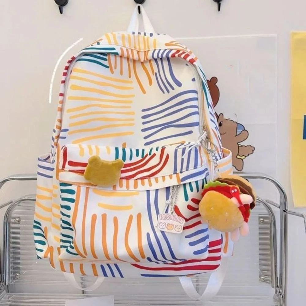 

Fashion Stripe Laptop School Bag Large Capacity Oxford College Stripe Backpack Waterproof Korean Style Ins Shoulder Bag Women