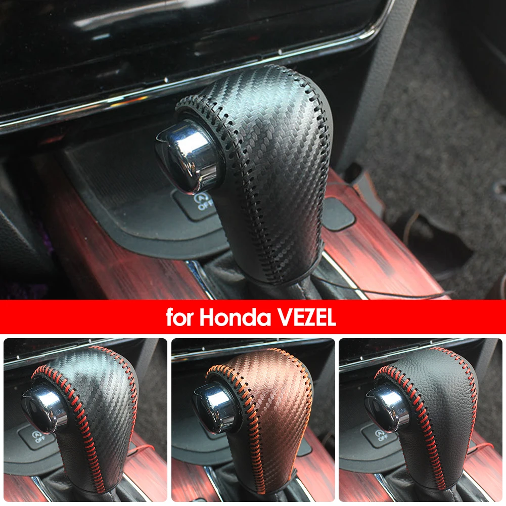 Leather Car Gear Head Shift Knob Cover Fit for Honda CRV CR-V 2017 2018 2019 2020 2021 Gear Shift Collars Accessories